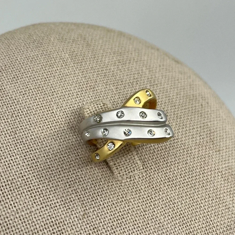Two-Tone Gold & Silver Crystal Statement Ring, Size 5 - Picture 5 of 12